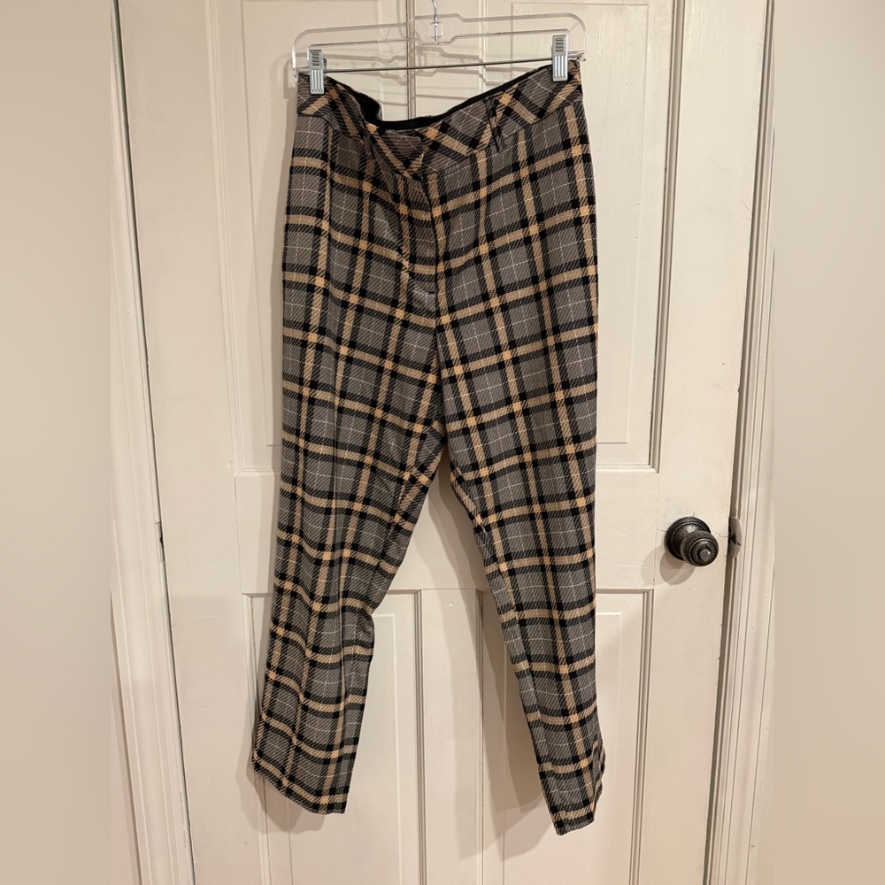 H&M Women’s Plaid Pants - Black and Tan Size 12